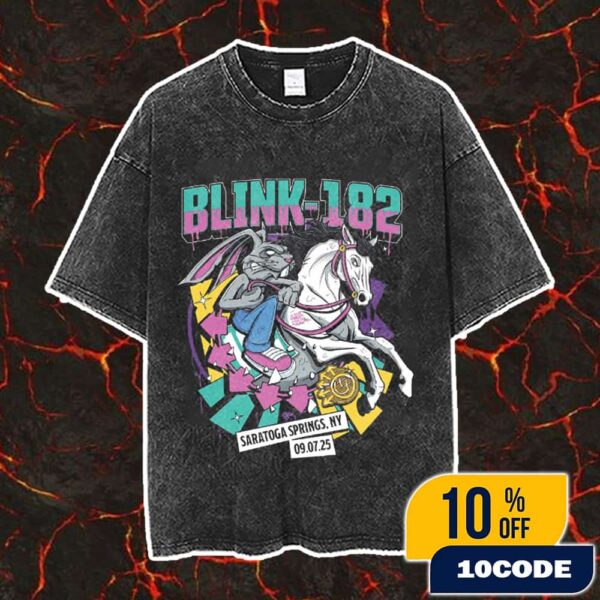 Official Poster Blink-182 Missionary Impossible Tour 2025 Saratoga Springs Event Tee Artwork By Alex Tillbrook On September 7 2025 At Broadview Stage At SPAC Vintage Washed Unisex T-Shirt