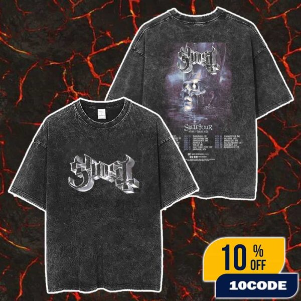 Official Poster Ghost Band Skeletour World Tour 2026 Metal Logo Tour Dates Merch Unisex Two Sided Washed T-Shirt