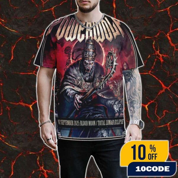 Official Powerwolf 2025 North American Tour With Dragonforce Blood Moon Total Lunar Eclipse Poster 7 September 2025 All Over Print Graphic T-Shirt, Hoodie