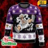 One Piece Luffy Gear 5 Sun God Nika Ugly Christmas Sweater Purple Black Knit Holiday Jumper With Anime Pirate Skull And Snowflake Pattern