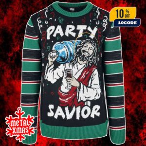 Party Savior Christmas Funny Jesus Holiday Jumper Black Green White Ugly Sweater Xmas Knit By Urban Classics