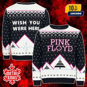 Pink Floyd Ugly Sweater Christmas Jumper Holiday Wish You Were Here Knit Black White Pink Tree Snowflake Pattern For Friends