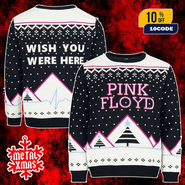 Pink Floyd Ugly Sweater Christmas Jumper Holiday Wish You Were Here Knit Black White Pink Tree Snowflake Pattern For Friends
