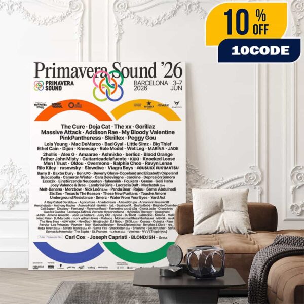 Primavera Sound Festival 3-7 June 2026 At Barcelona Spain Parc Del Forum Poster Lineup Poster Canvas Home Decor