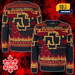 Rammstein Christmas Ugly Sweater Ein Baum Brennt Fire Tree Design Santa Hat Holiday Winter Gift For Metal Fans