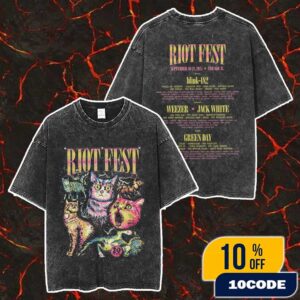 Riot Fest 2025 20th Anniversary September 19-20-21 At Douglass Park Chicago Illinois Animals Punk Rock Mascot With Lineup Backprint Merch Unisex Two Sided Washed T-Shirt