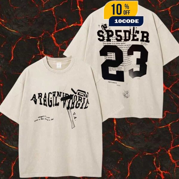 SP5DER x Off-White On September 29-30 2025 At Virgil Abloh The Codes Paris PYREX 23 Tee Arachnid Virgil Tribute VR8 Spider Web Design Streetwear Two Sides Washed Unisex T-Shirt