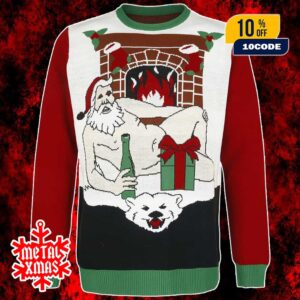 Sexy Santa Ugly Christmas Sweater Funny Fireplace Design Santa Claus Knitted Jumper Red Green Festive Holiday Party Outfit