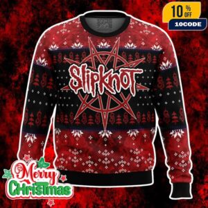 Slipknot Ugly Christmas Sweater Red And Black Heavy Metal Holiday Pullover Unisex Knit Jumper