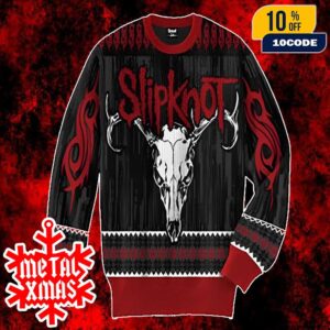 Slipknot White Goat And Signature Logo White And Red Pattern Best Christmas Gifts Knitted Ugly Sweater