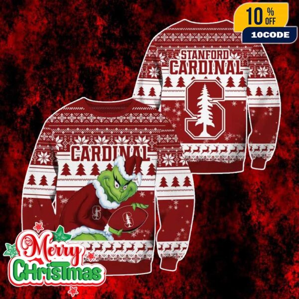 Stanford Cardinal Grinch Ugly Christmas Sweater Red White Knitted Pullover Holiday Party Jumper For Men And Women