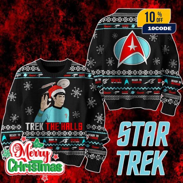 Star Trek Ugly Christmas Sweater Trek The Halls Spock Holiday Jumper Funny Sci Fi Xmas Gift