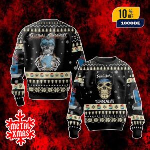 Suicidal Tendencies Skull Graphic Ugly Sweater With Snowflake And Holiday Pattern Perfect For Christmas Party And Winter Gift