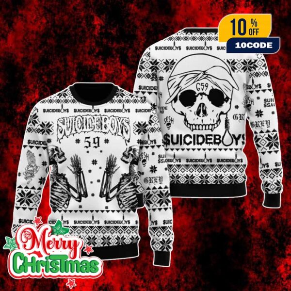 Suicideboys G59 Ugly Christmas Sweater Skeleton Skull Grey59 Edition