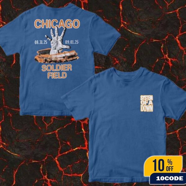 System Of A Down Chicago 2025 Soldier Field Merch Tee On August 31 And September 9 2025 Hand In The Stadium Two Sides Merch T-Shirt