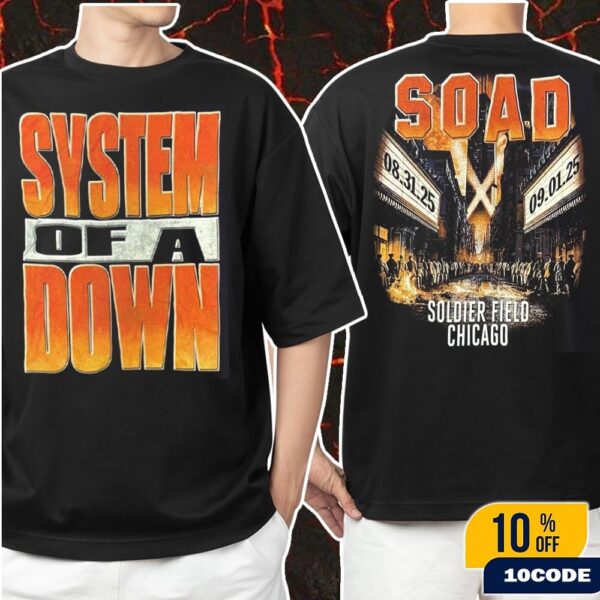System Of A Down Chicago 2025 Soldier Field Venue Tee Logo With Official Theater Artwork On August 31 And September 1 2025 Merch Classic Two Sides T-Shirt