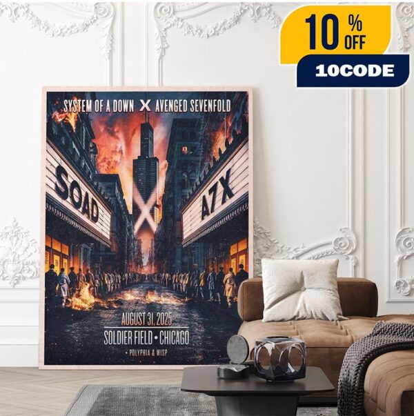 System Of A Down X Avenged Sevenfold Chicago 2025 Venue Poster At Soldier Field On August 31 And September 1 2025 Home Decor Poster Canvas
