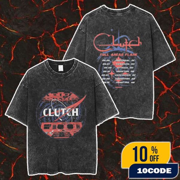 The Clutch Official Band Merch Full Ahead Flank MMXXV Tour 2025 Collection With Tour Dates Backprint Merch Unisex Two Sided Washed T-Shirt