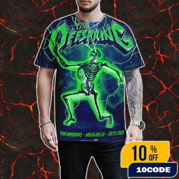 The Offspring Supercharged Worldwide In ’25 Tour On August 31 2025 At Toyota Amphitheatre Wheatland CA Concert Poster Artwork By nychos All Over Print Graphic T-Shirt, Hoodie