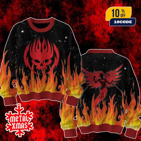 The Offspring Ugly Sweater Fire Flames Rock Band Christmas Knit