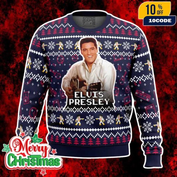 Ugly Christmas Sweater Elvis Presley Holiday Knit Pullover Retro Rock And Roll Winter Outfit