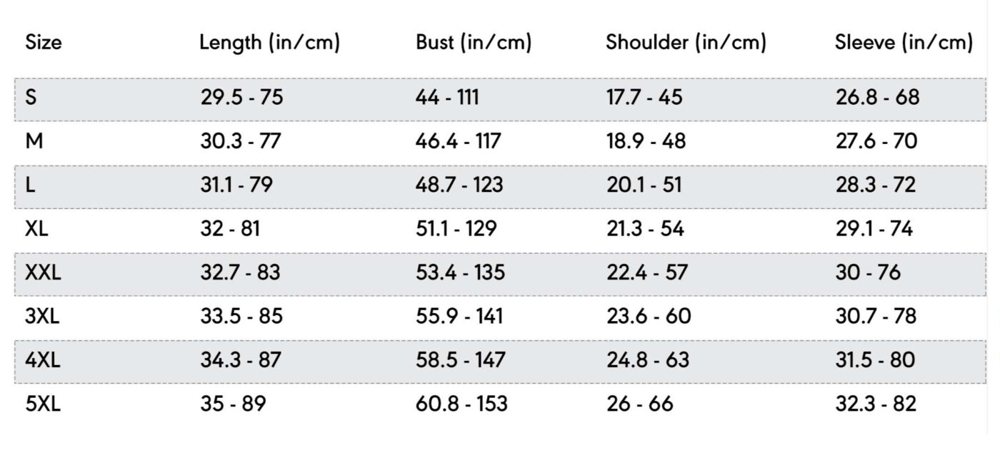 Ugly Sweater Size Chart