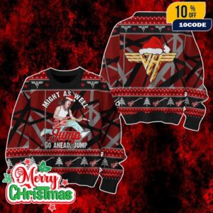 Van Halen Ugly Christmas Sweater Knit Pullover With Jump Song Graphic Eddie Van Halen Guitar Holiday Party Jumper