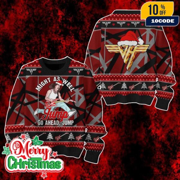 Van Halen Ugly Christmas Sweater Knit Pullover With Jump Song Graphic Eddie Van Halen Guitar Holiday Party Jumper