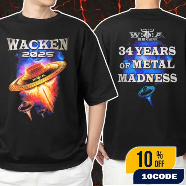 Wacken Open Air 2025 Saucer Tee 34 Years Of Metal Madness Unisex T-Shirt Merchandise
