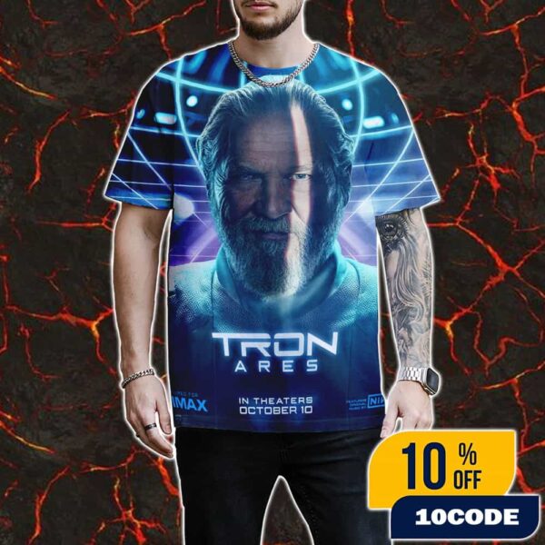 Walt Disney Studios Presents Tron Ares New Poster Movie October 10 2025 Jeff Bridges As Kevin Flynn All Over Print Graphic T-Shirt, Hoodie