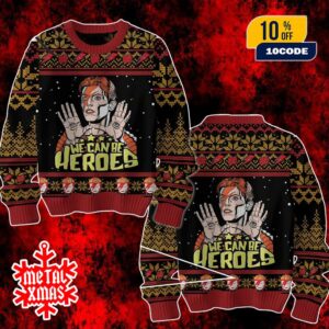 We Can Be Heroes David Bowie Ugly Sweater Christmas Knit Black Yellow Red