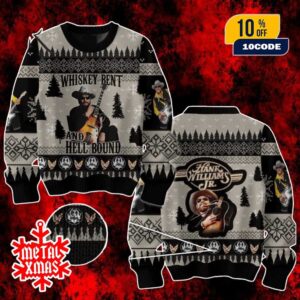 Whiskey Bent And Hell Bound Hank Williams Jr Ugly Christmas Sweater Holiday Gift