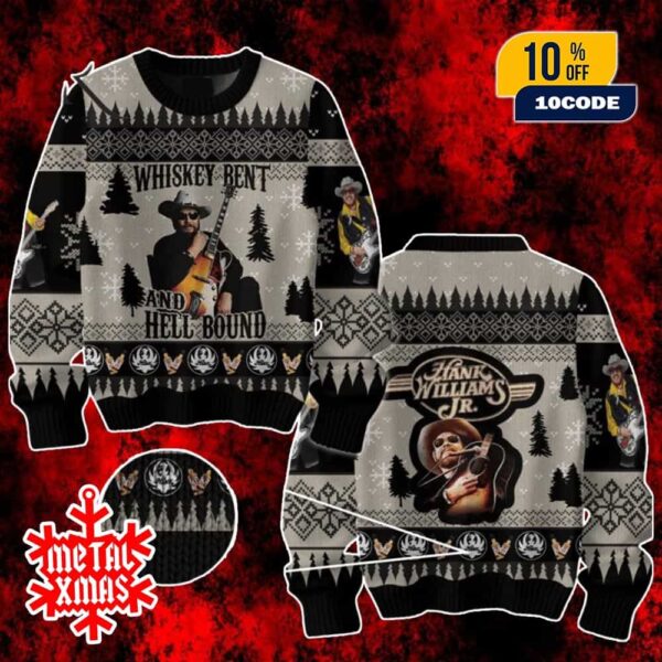 Whiskey Bent And Hell Bound Hank Williams Jr Ugly Christmas Sweater Holiday Gift