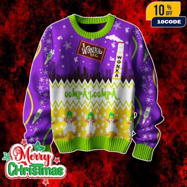 Willy Wonka Oompa Loompa Ugly Christmas Sweater Wonka Bar Candy Factory Holiday Knit Jumper
