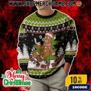 420 Let’s Get Baked 420 Marijuana Ugly Christmas Sweater Gingerbread Man Knitted Holiday Pullover Weed Gift