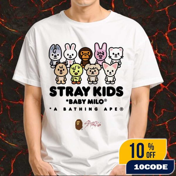 A Bathing Ape x Stray Kids BAPE Iconic Logo With Baby Milo x SKZOO 2025 Collection Merchandise Unisex T-Shirt