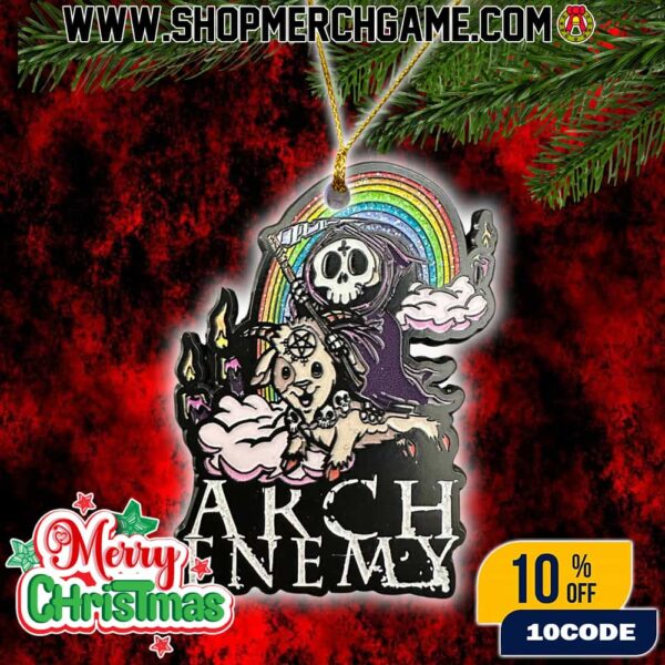 Arch Enemy Christmas Ornament With Grim Reaper Skull Rainbow Design Gothic Metal Band Tree Decoration Holiday Gift For Melodic Death Metal Fans Collectible Hanging Decor