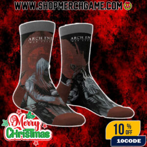 Arch Enemy War Eternal Christmas Crew Socks Melodic Death Metal Band Holiday Gift Red Brown Warrior Design Winter Party Wear For Metalheads Xmas Stocking Stuffer