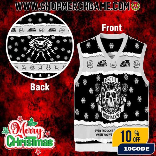 Arctic Monkeys RU Mine Skull Design Ugly Christmas Sweater Vest Rock Band Holiday Gift Gile For Fans