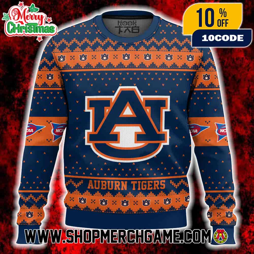 Auburn Tigers Ugly Christmas Sweater NCAA SEC Interlocking AU Logo Navy Blue Burnt Orange Fair Isle Knit Pattern Holiday Winter Gift Auburn University Auburn Tigers Ugly Christmas Sweater NCAA SEC Interlocking AU Logo Navy Blue Burnt Orange Fair Isle Knit Pattern Holiday Winter Gift Auburn University