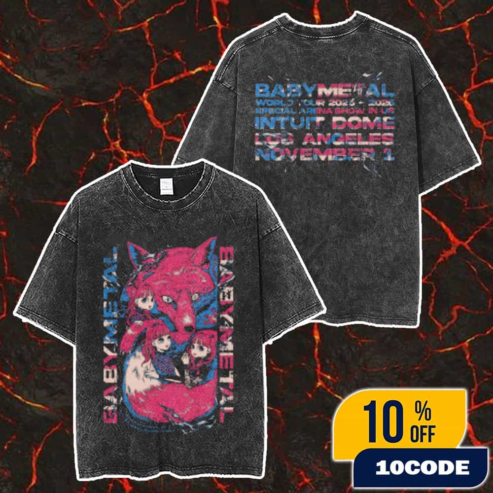 Babymetal Pop-up Store Merch New Collection In Los Angeles World Tour 2025-2026 Special Arena Show In US At Intuit Dome Los Angeles November 1 2025 Intuit Dome Tee Version Washed T-Shirt Babymetal Pop-up Store Merch New Collection In Los Angeles World Tour 2025-2026 Special Arena Show In US At Intuit Dome Los Angeles November 1 2025 Intuit Dome Tee Version Washed T-Shirt