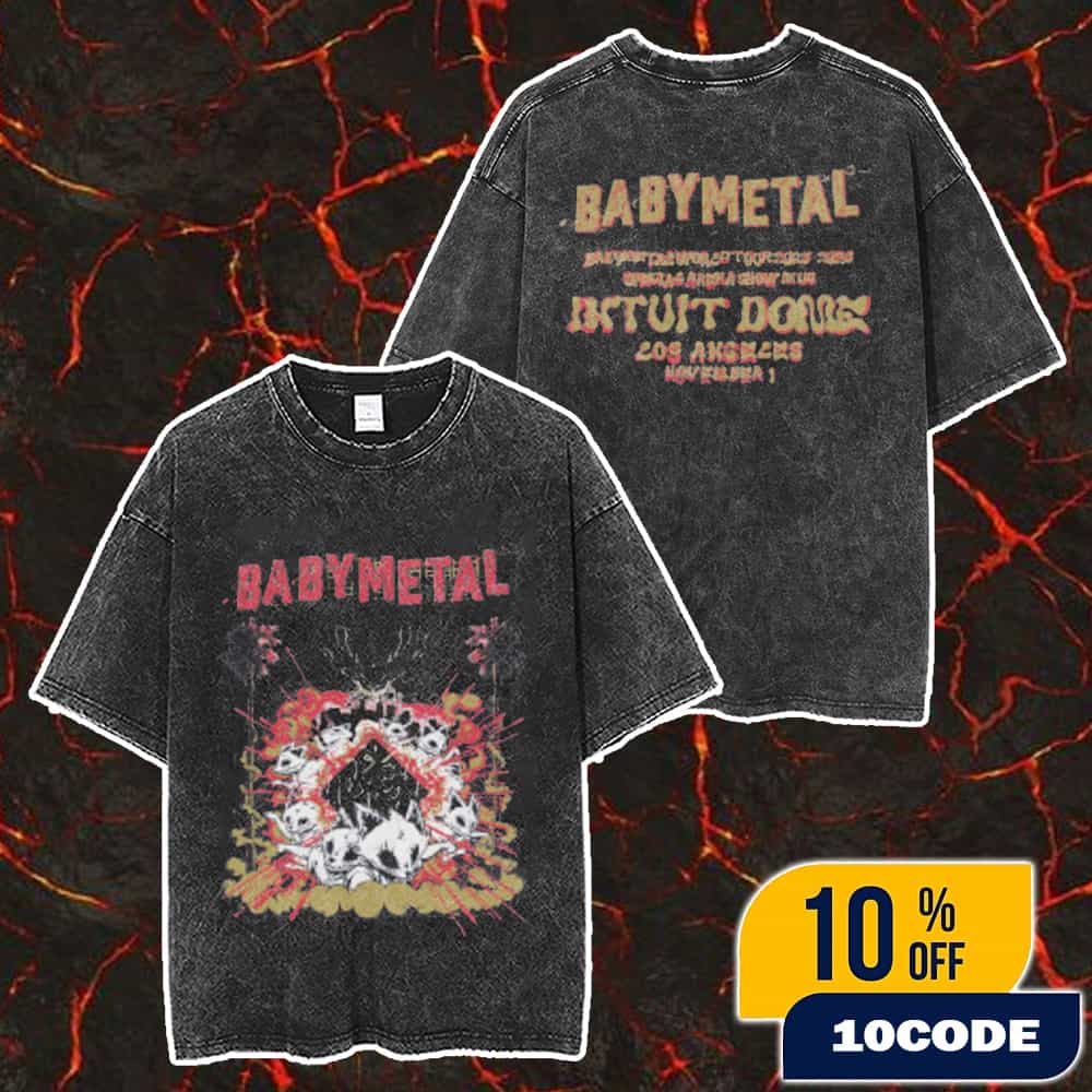Babymetal Pop-up Store Merch New Collection In Los Angeles World Tour 2025-2026 Special Arena Show In US At Intuit Dome Los Angeles November 1 2025 Kogitsune Strikes LA Tee Washed T-Shirt Babymetal Pop-up Store Merch New Collection In Los Angeles World Tour 2025-2026 Special Arena Show In US At Intuit Dome Los Angeles November 1 2025 Kogitsune Strikes LA Tee Washed T-Shirt