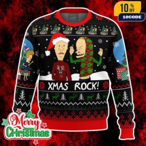 Beavis And Butthead Xmas Rock Funny Cartoon Holiday Knit Jumper Retro 90s Comedy Ugly Sweater