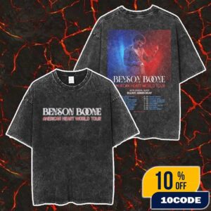 Benson Boone’s American Heart World Tour 2025 With Special Guest Elliot James Reay UK EU Tour Dates Merch Unisex Two Sided Washed T-Shirt