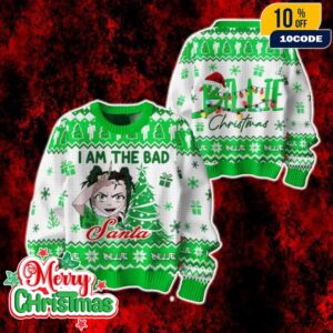 Billie Eilish I Am The Bad Santa Ugly Christmas Sweater Funny Holiday Knit Jumper Xmas Gift
