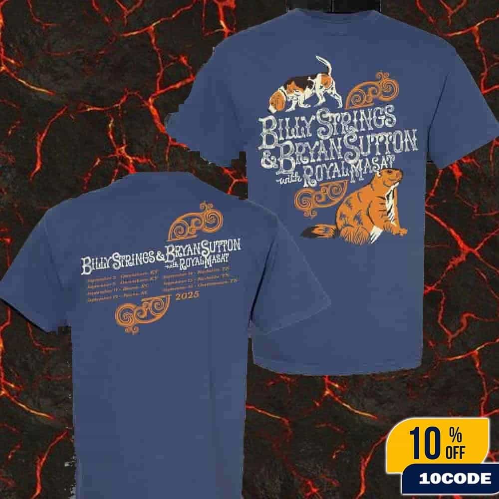 Billy Strings And Bryan Sutton With Royal Masat 2025 Groundhog Tee Merch Dates List With Travis Bone Classic Two Sided T-Shirt Billy Strings And Bryan Sutton With Royal Masat 2025 Groundhog Tee Merch Dates List With Travis Bone Classic Two Sided T-Shirt