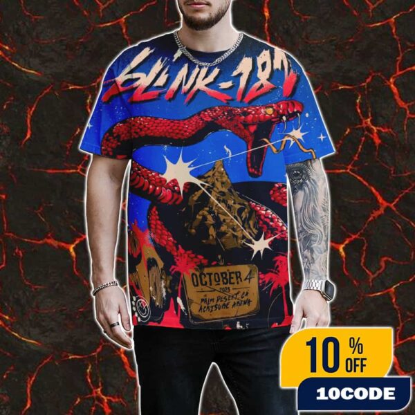 Blink-182 Missionary Impossible Tour 2025 California Event Poster On October 4 2025 At Acrisure Arena Thousand Palms Artwork By Cristian Alarcon D All Over Print Graphic T-Shirt, Hoodie