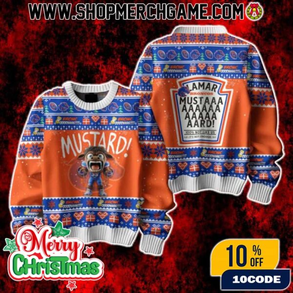Boise State Broncos Mustard Ugly Christmas Sweater Funny Holiday Knit Jumper Festive Game Day Gift