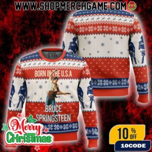 Bruce Springsteen Born In The USA Ugly Christmas Sweater Knitted Holiday Pullover For Rock Music Fans