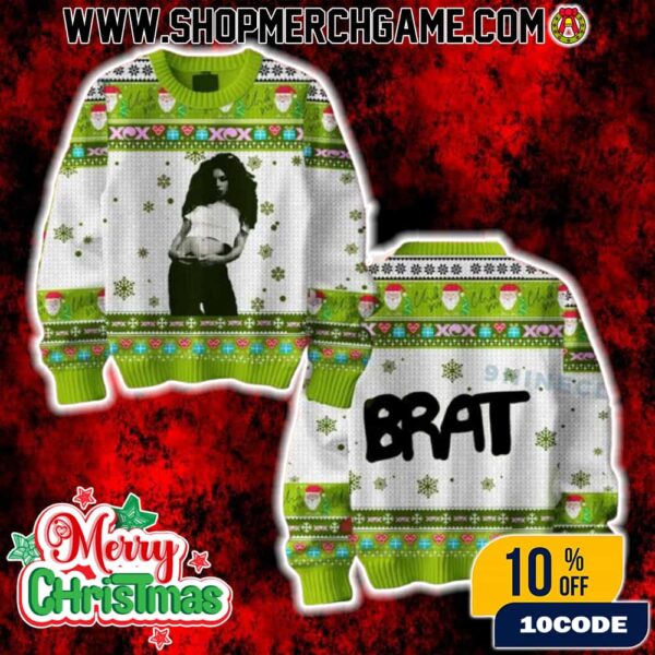 Charli XCX Brat Ugly Christmas Sweater Neon Green Holiday Knit Festive Music Merch Gift